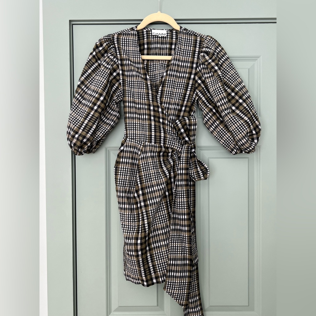 Ganni Check Puff Sleeve Dress